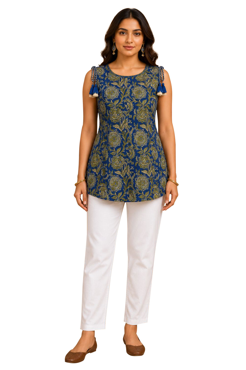 Women's Cotton Blend Printed Sleeveless Top | Round Neck Casual Top for Women | Regular Fit Everyday Fashion Top - JS23