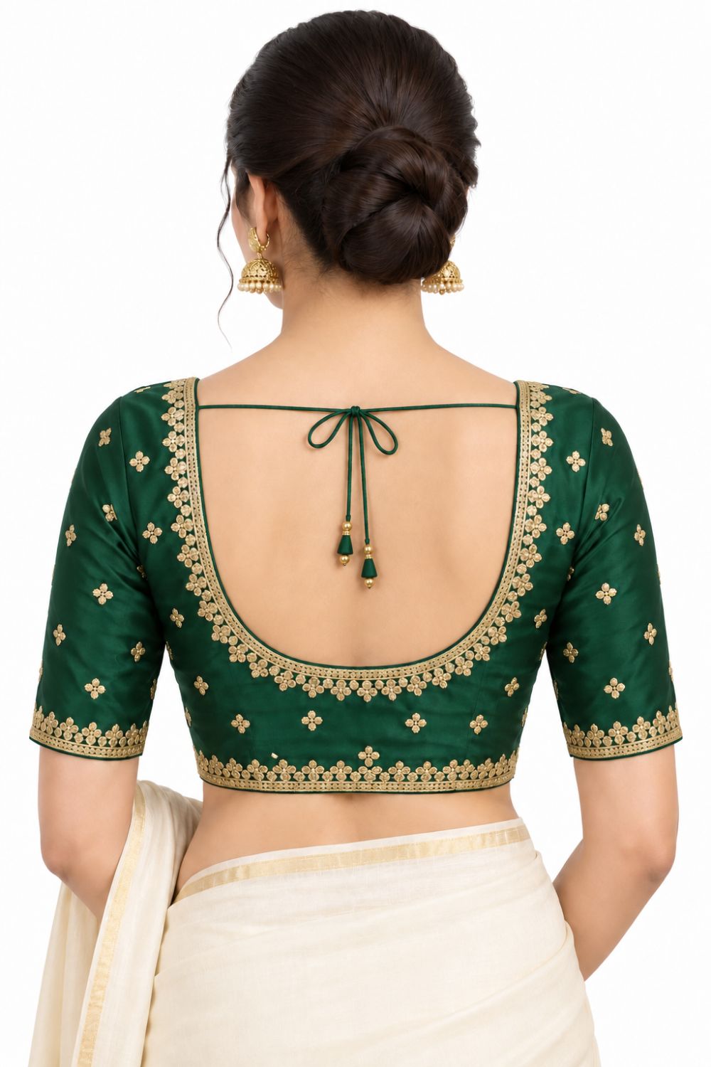 Women's Embroidery Silk Blend Saree Blouse with Round Neck Neckline and Elbow Sleeve - Regular | Ready-to-Wear Saree Blouse for Daily Wear, Festive Wear, Office Wear, Special Occasions - L963