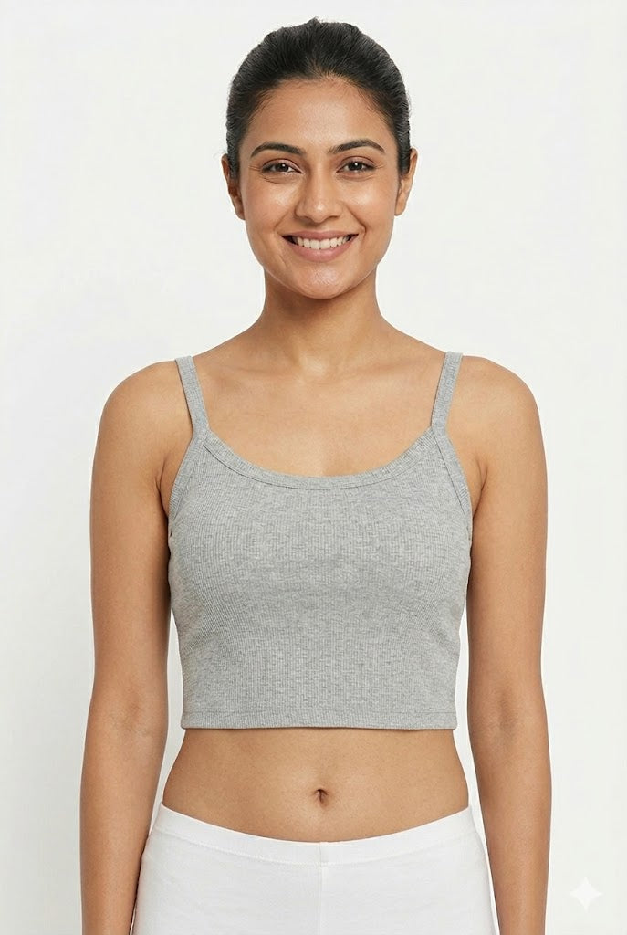 Seamless Crop Slip for Women & Teens – Padded Cotton Blend Full Coverage Slip with Adjustable Straps | Innerwear & Outerwear Crop Top - 1019
