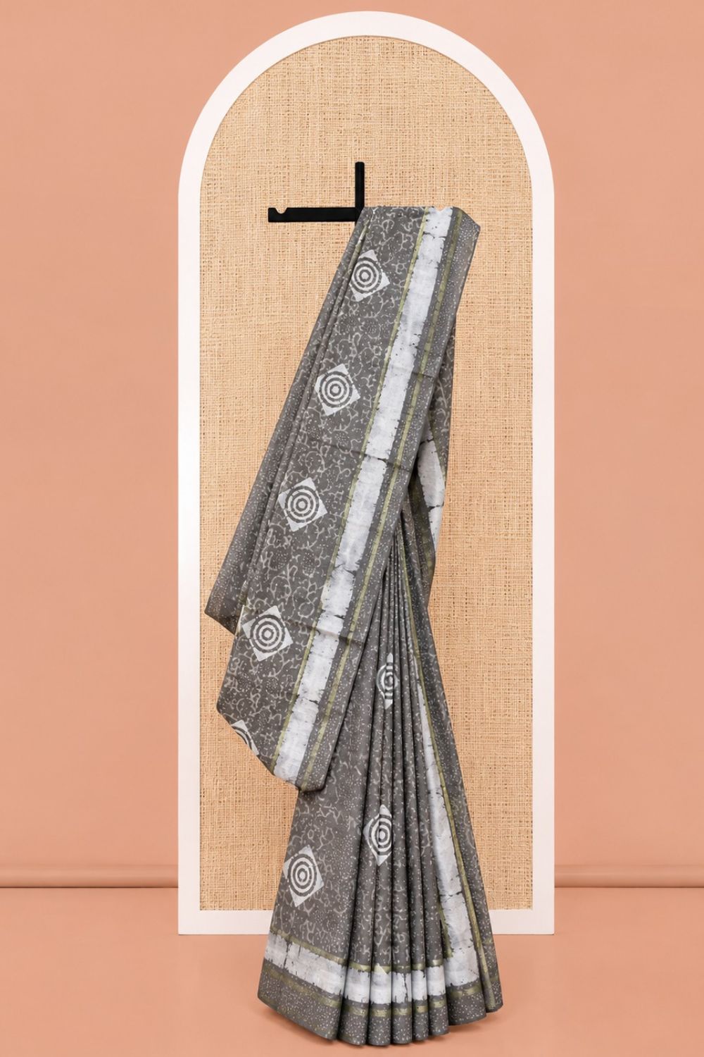 Naidu Hall Women's Grey Chanderi Print Cotton Blend Saree with Blouse | Lightweight Ethnic Wear Saree - WS09