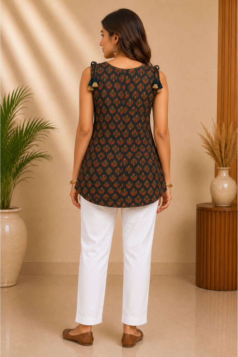 Women's Cotton Blend Printed Sleeveless Top | Round Neck Casual Top for Women | Regular Fit Everyday Fashion Top - JS23