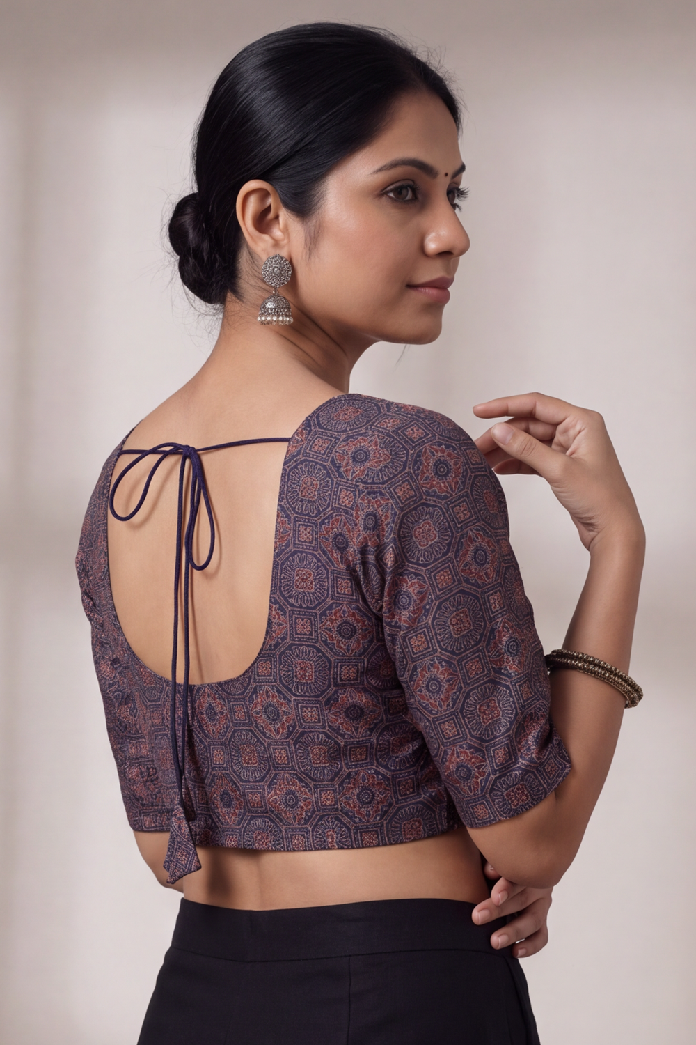 Women's Prints Cotton Blend Saree Sides Stretchable Blouse with Round Neck, Elbow Sleeve and Regular Fit | Ready-to-Wear Saree Blouse for Daily Wear & Festive Wear - H003