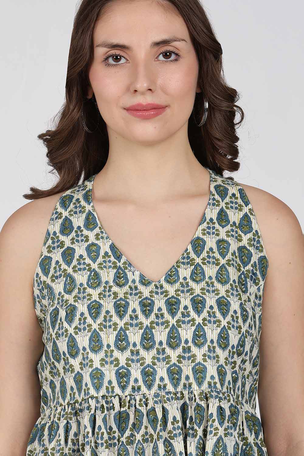 Mythri Women’s Cotton Dress – Jaipur Hand Block Print Halter Neck Calf Length Dress | Stylish Everyday Wear - HANV