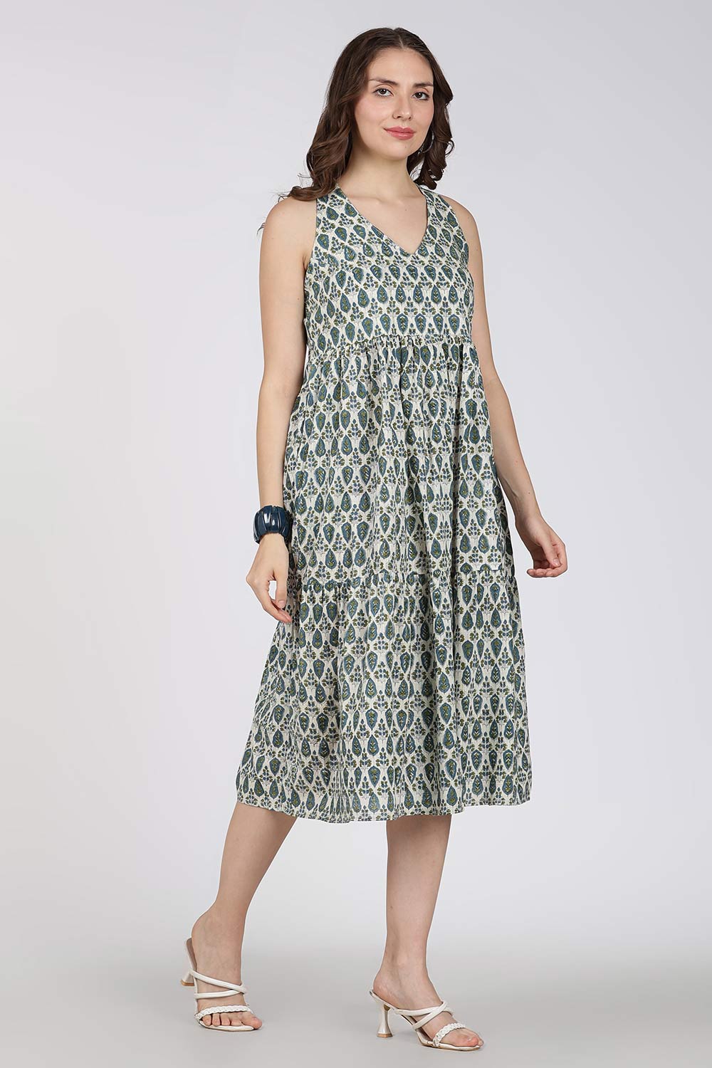 Mythri Women’s Cotton Dress – Jaipur Hand Block Print Halter Neck Calf Length Dress | Stylish Everyday Wear - HANV