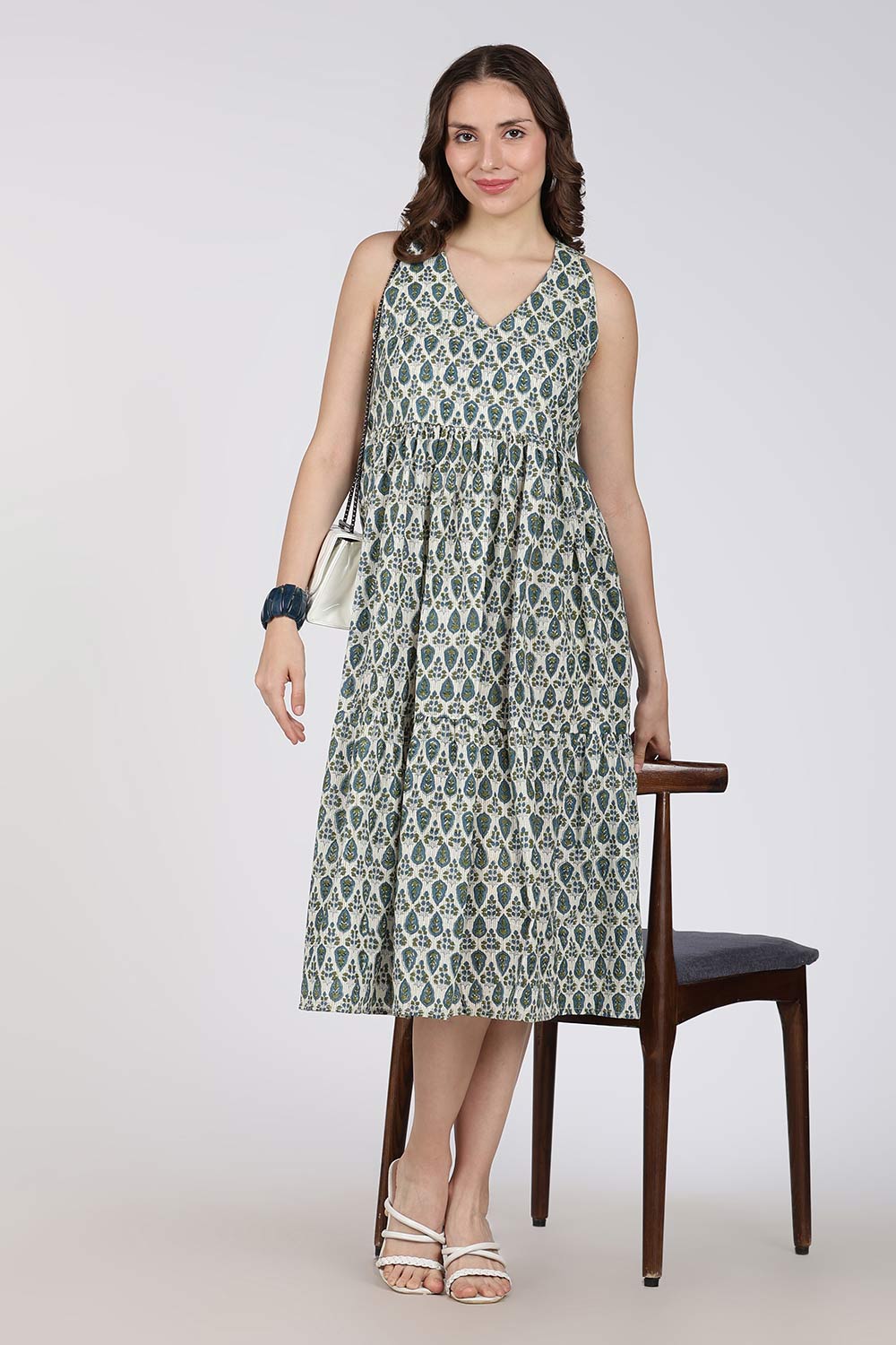 Mythri Women’s Cotton Dress – Jaipur Hand Block Print Halter Neck Calf Length Dress | Stylish Everyday Wear - HANV