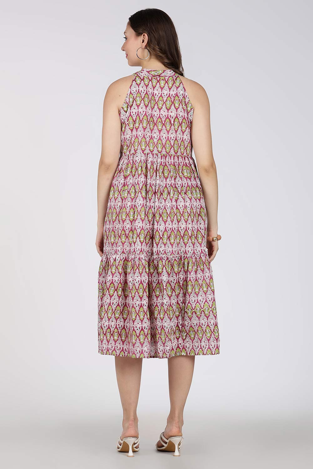 Mythri Women’s Cotton Dress – Jaipur Hand Block Print Halter Neck Calf Length Dress | Stylish Everyday Wear - HAPU