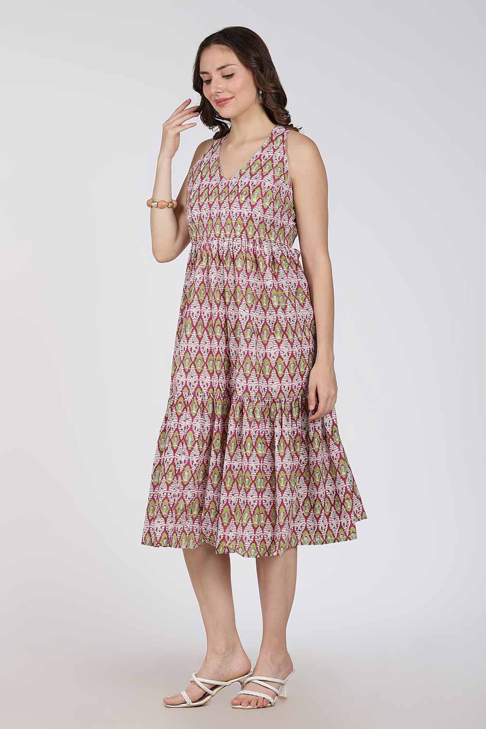 Mythri Women’s Cotton Dress – Jaipur Hand Block Print Halter Neck Calf Length Dress | Stylish Everyday Wear - HAPU