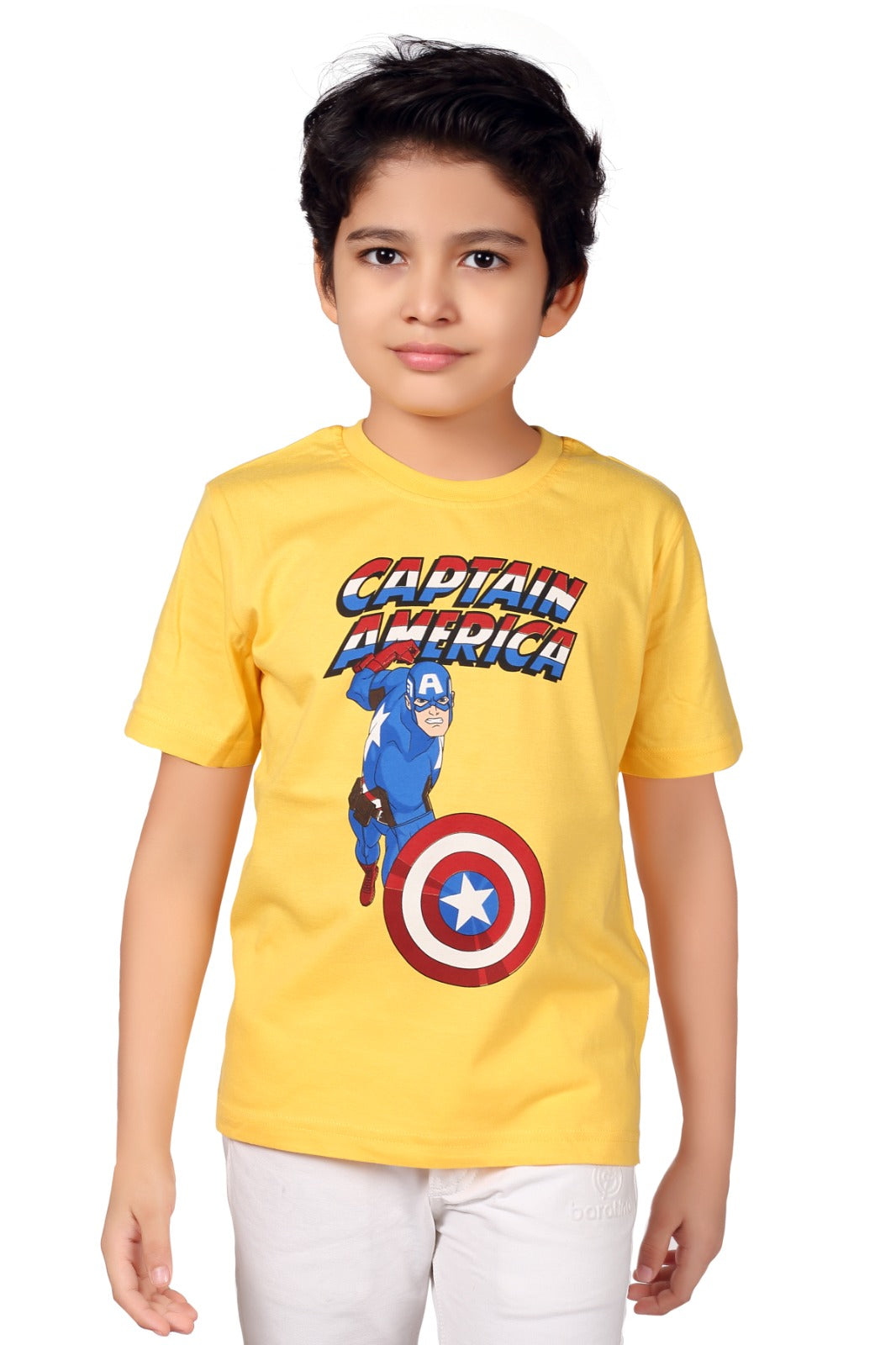 Boys Printed Cotton-Blend T-Shirt | Round Neck Short Sleeve Regular Fit Daily Wear Tee - Gold - 3015