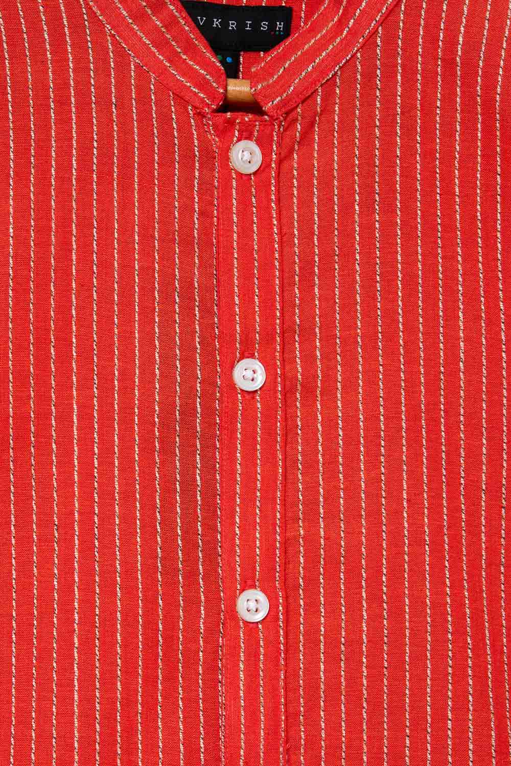 Navkrish Ethnic Kurta Shirt for Boys 100% Cotton with Full Sleeve, Slit Seams - Red - KT03