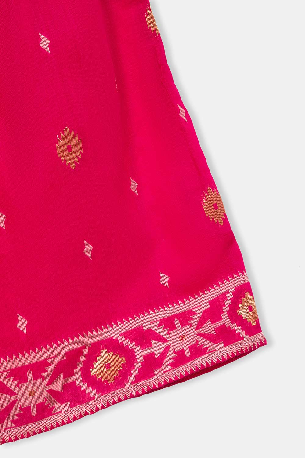 Chittythalli Stylized Neckline Top with Pleated Sleeves & Box Pleat Skirt - Pink  - PS82