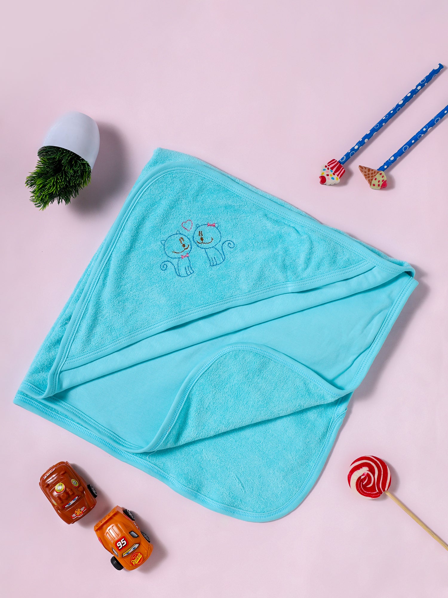 Oh Baby Plain Embroidery Carry  Towel Light Blue - Htpr