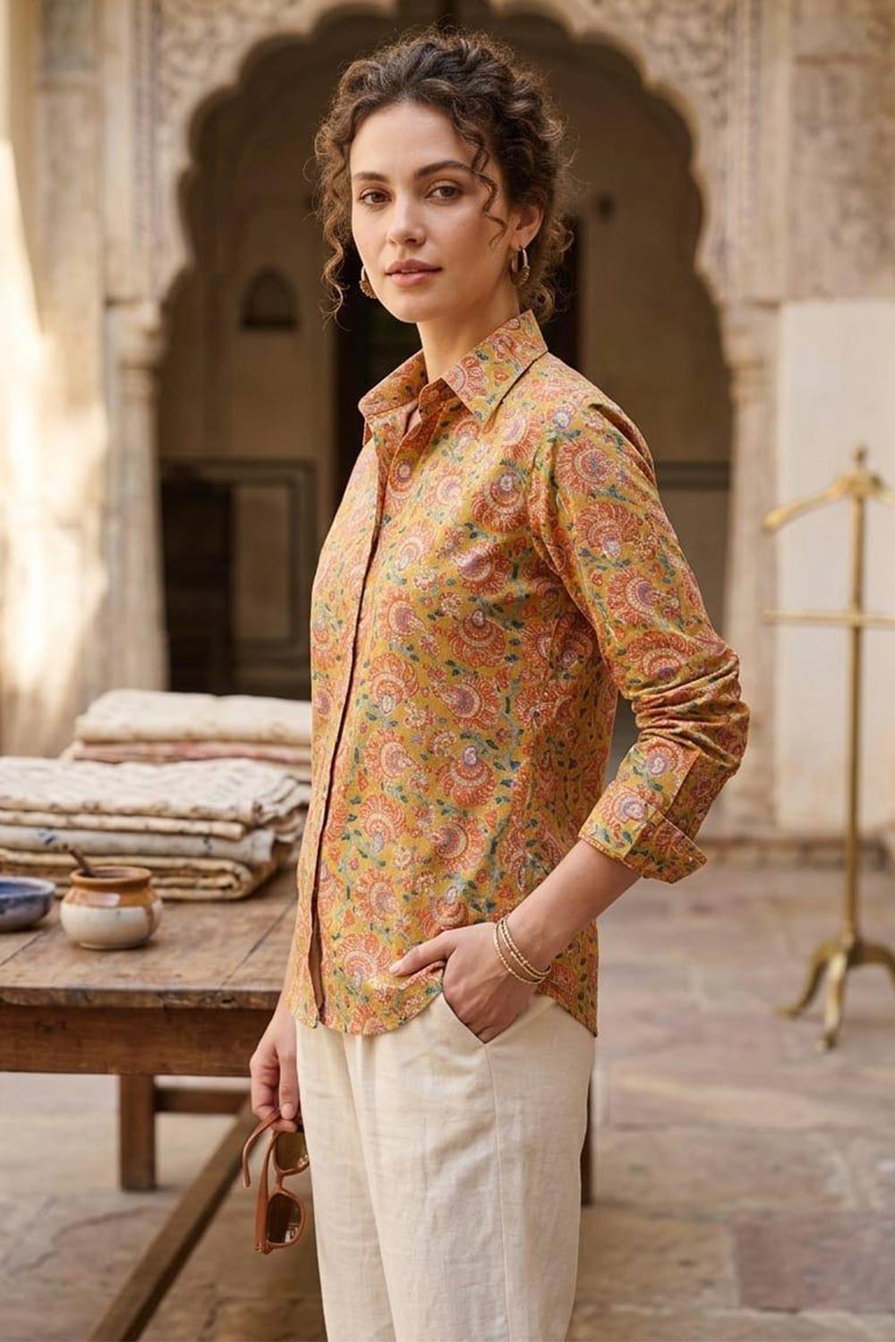 Women's Cotton Blend Printed Shirt | Regular Collar Full Sleeve Casual Shirt for Women | Regular Fit Everyday Office & Casual Wear - JS24