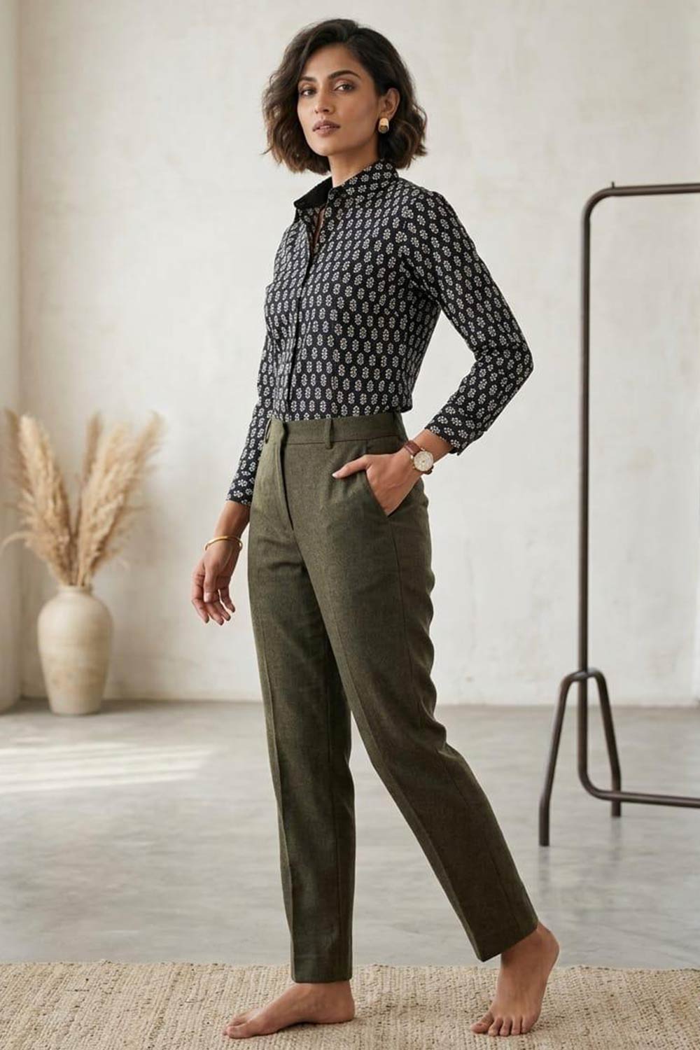 Women's Cotton Blend Printed Shirt | Regular Collar Full Sleeve Casual Shirt for Women | Regular Fit Everyday Office & Casual Wear - JS24