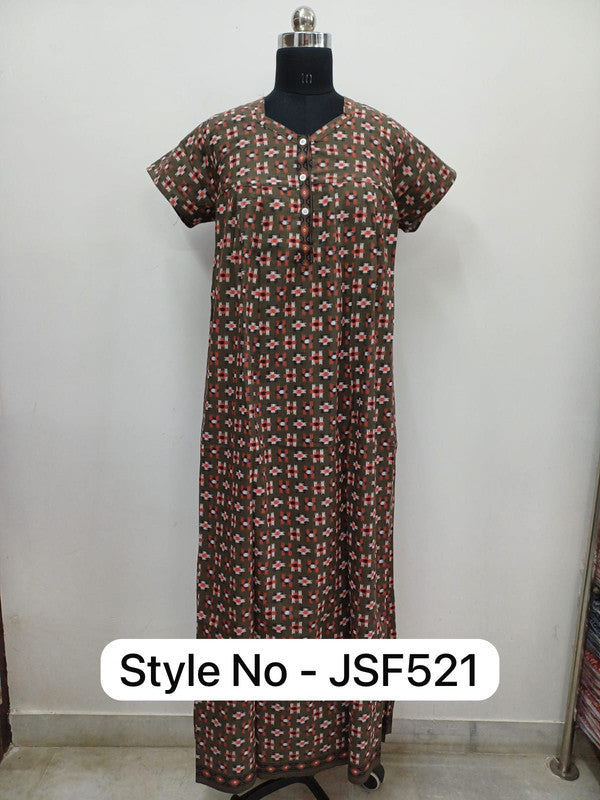 Women's Nighty Cotton Blend Full Length Printed Night Dress Comfortable Sleepwear for Women - Grey - 521C