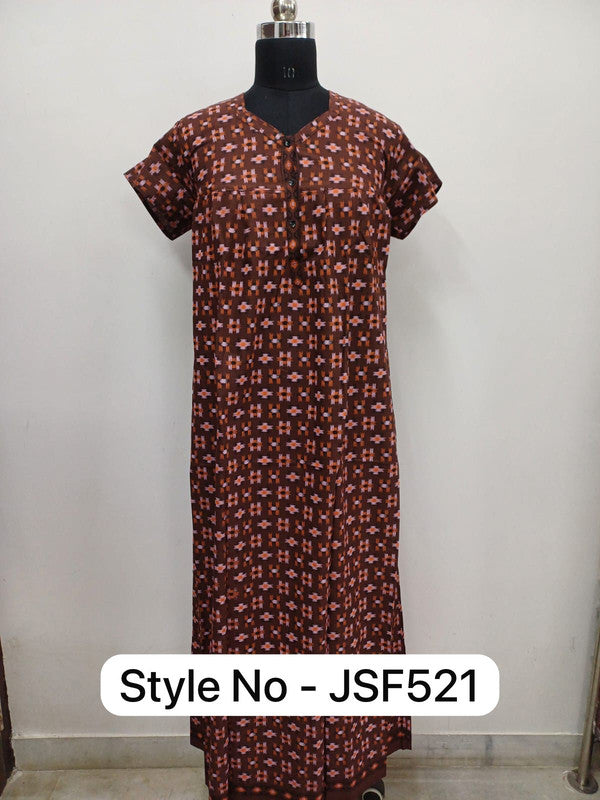 Women's Nighty Cotton Blend Full Length Printed Night Dress Comfortable Sleepwear for Women - Maroon - 521C