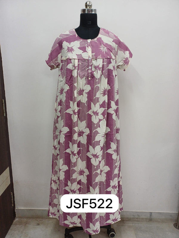 Women's Nighty Cotton Blend Full Length Printed Night Dress Comfortable Sleepwear for Women - Pink - 522B