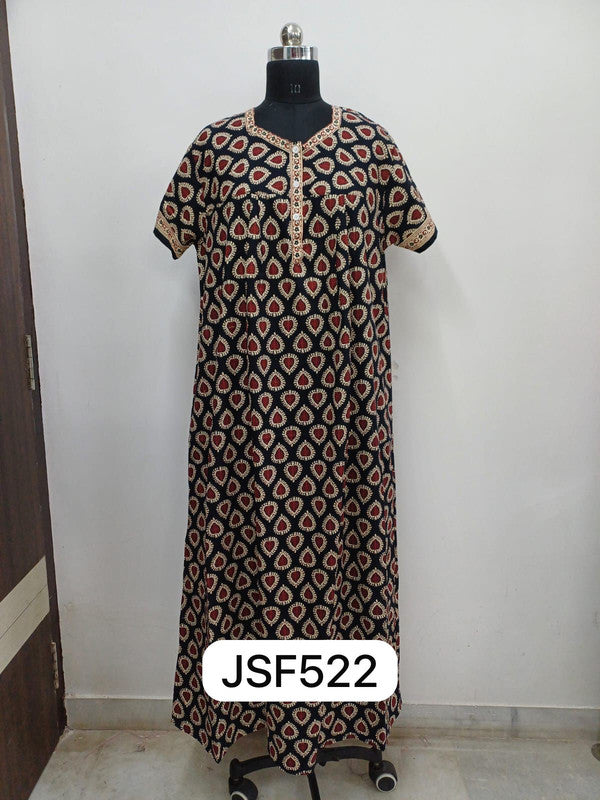 Women's Nighty Cotton Blend Full Length Printed Night Dress Comfortable Sleepwear for Women - Black - 522C