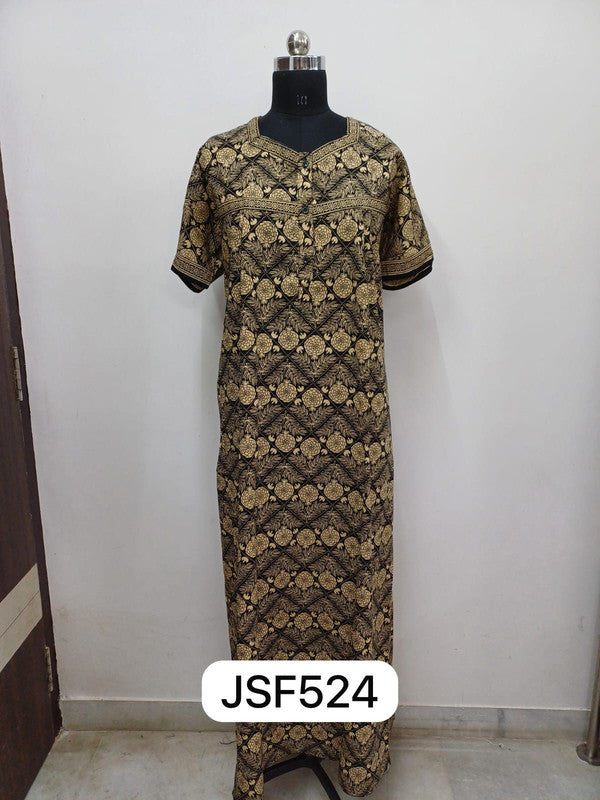 Women’s Nighty Cotton Blend Full Length Printed Night Dress Comfortable Sleepwear for Women - Skin - 524B