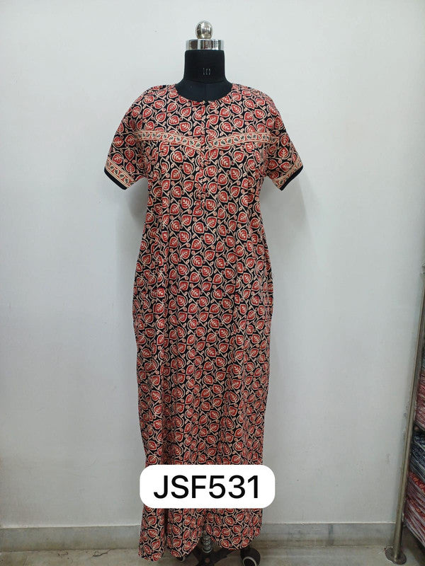 Women's Nighty Cotton Blend Full Length Printed Night Dress Comfortable Sleepwear for Women - Black - 531A