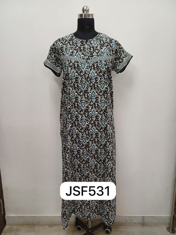 Women's Nighty Cotton Blend Full Length Printed Night Dress Comfortable Sleepwear for Women - Black - 531C