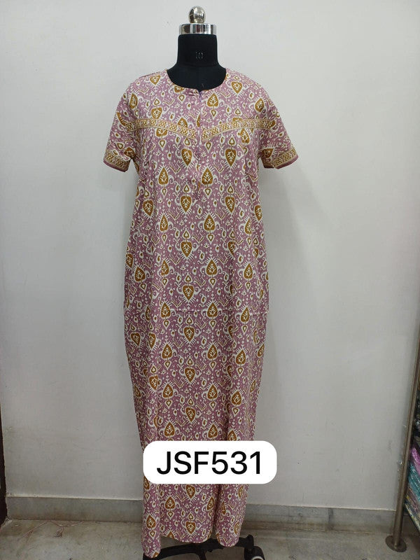 Women's Nighty Cotton Blend Full Length Printed Night Dress Comfortable Sleepwear for Women - Light Pink - 531C