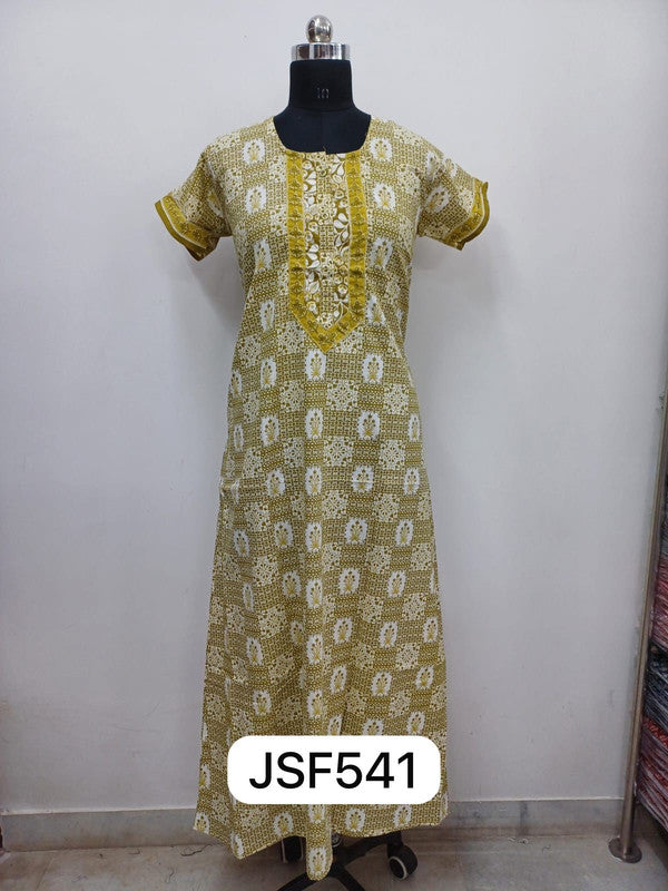 Women's Nighty Cotton Blend Full Length Printed Night Dress Comfortable Sleepwear for Women - Heena Green - 541A