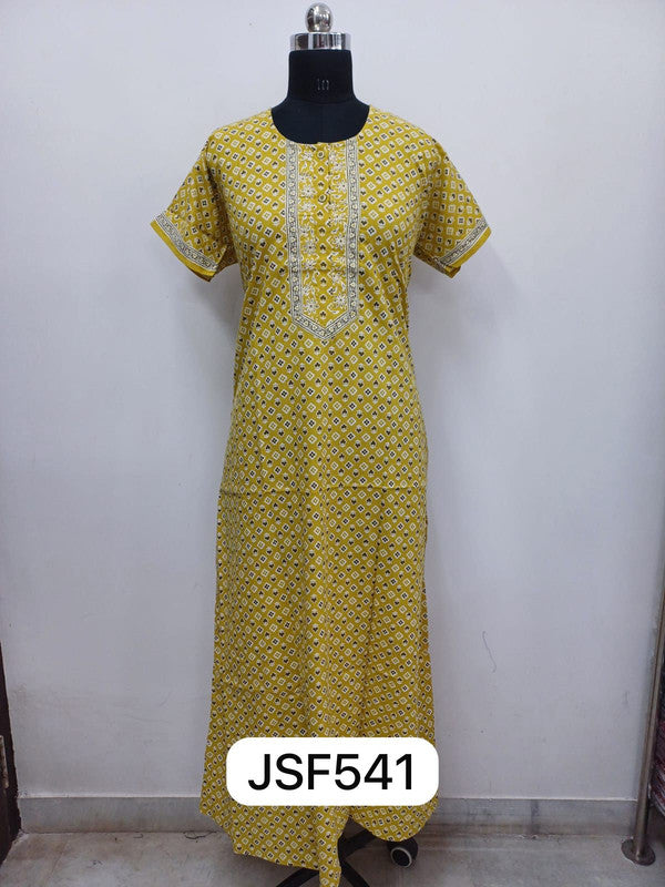 Women's Nighty Cotton Blend Full Length Printed Night Dress Comfortable Sleepwear for Women - Lemon Green - 541B