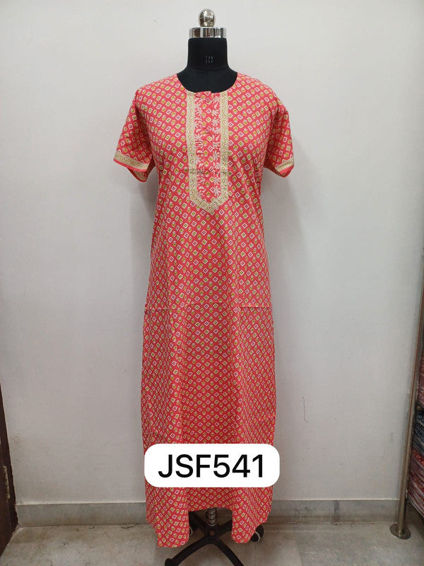 Women's Nighty Cotton Blend Full Length Printed Night Dress Comfortable Sleepwear for Women - Peach - 541B