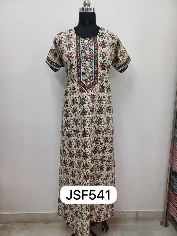 Women's Nighty Cotton Blend Full Length Printed Night Dress Comfortable Sleepwear for Women - Dark Green - 541D