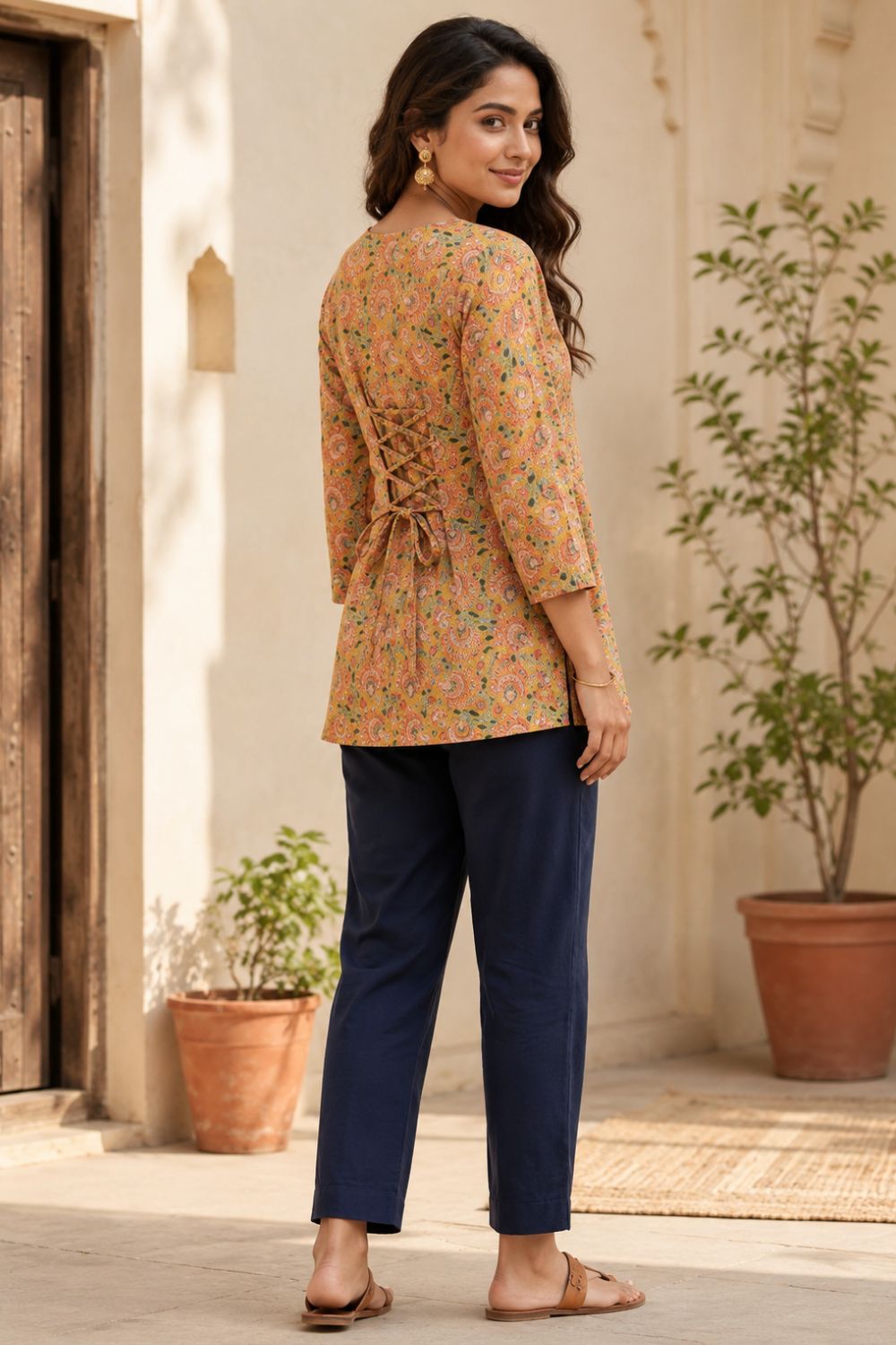 Women's Cotton Blend Printed Top | V-Neck 3/4 Sleeve Casual Top for Women | Everyday Regular Fit Fashion Top - JS21