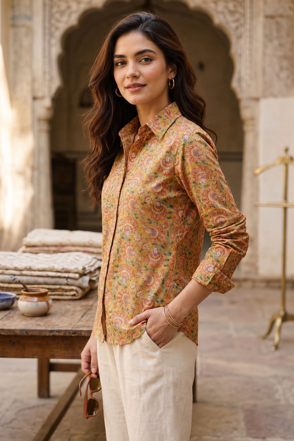 Women's Cotton Blend Printed Shirt | Regular Collar Full Sleeve Casual Shirt for Women | Regular Fit Everyday Office & Casual Wear - JS24