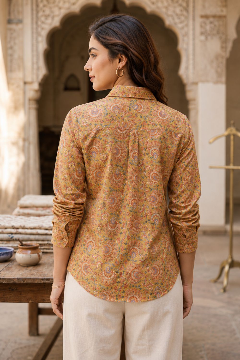 Women's Cotton Blend Printed Shirt | Regular Collar Full Sleeve Casual Shirt for Women | Regular Fit Everyday Office & Casual Wear - JS24