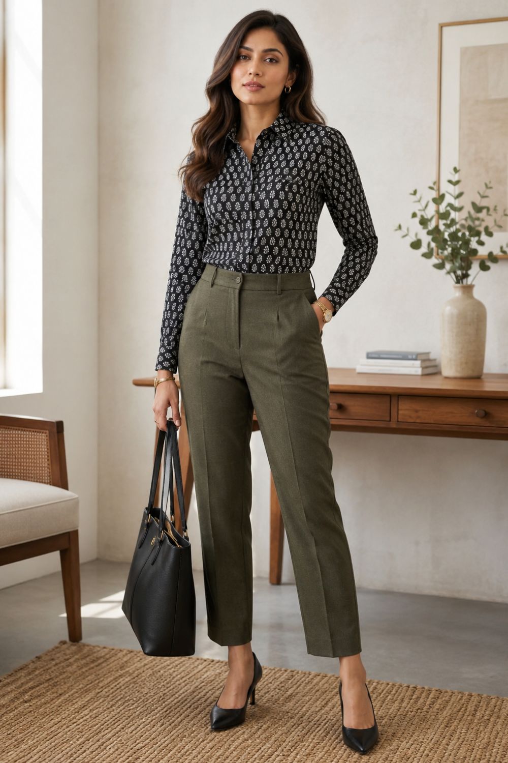 Women's Cotton Blend Printed Shirt | Regular Collar Full Sleeve Casual Shirt for Women | Regular Fit Everyday Office & Casual Wear - JS24