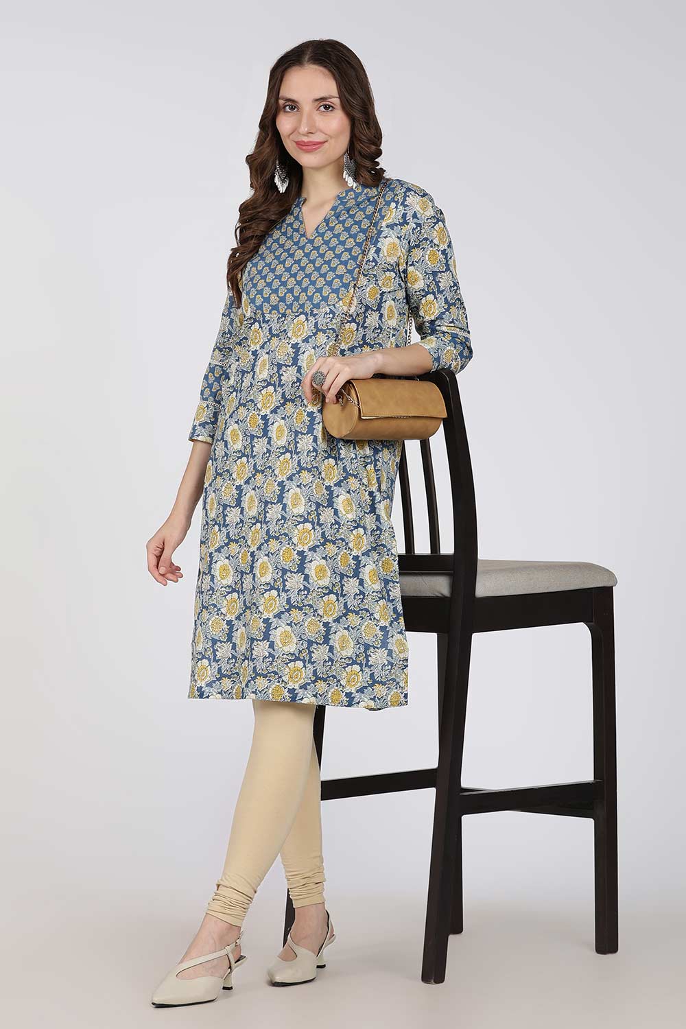 Mythri Women’s Cotton Embroidered Kurti – Straight Fit Ethnic Kurta with V Notch Neck & Lace Detail | Casual Wear, Office Wear & Daily Wear Kurti for Women - K118