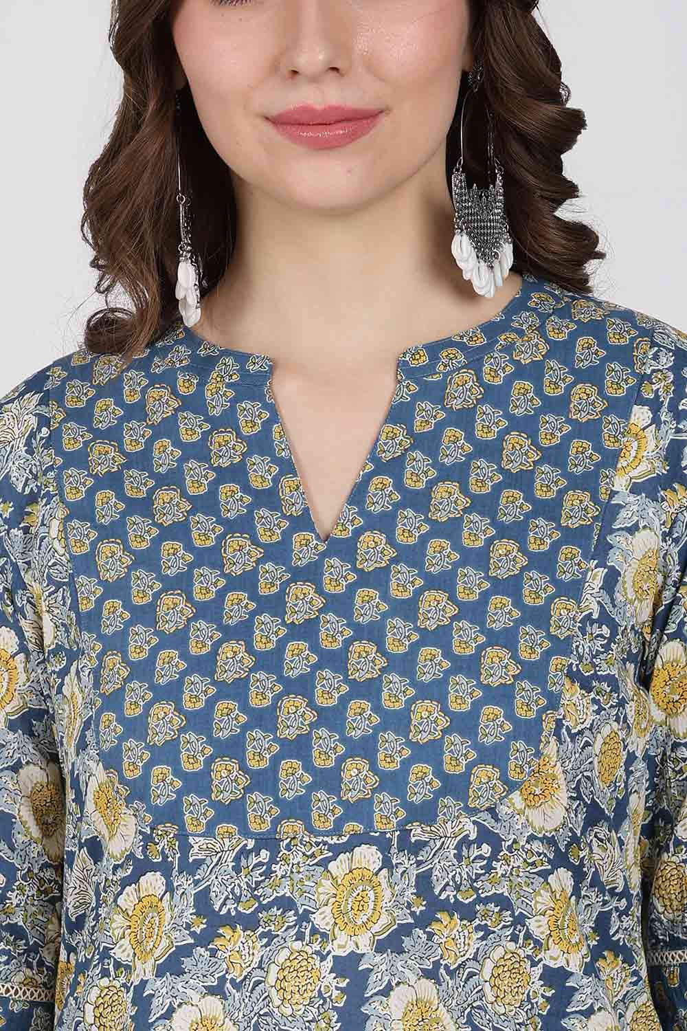 Mythri Women’s Cotton Embroidered Kurti – Straight Fit Ethnic Kurta with V Notch Neck & Lace Detail | Casual Wear, Office Wear & Daily Wear Kurti for Women - K118