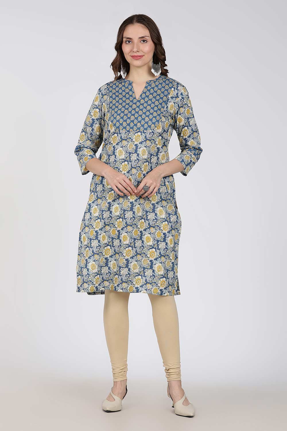 Mythri Women’s Cotton Embroidered Kurti – Straight Fit Ethnic Kurta with V Notch Neck & Lace Detail | Casual Wear, Office Wear & Daily Wear Kurti for Women - K118