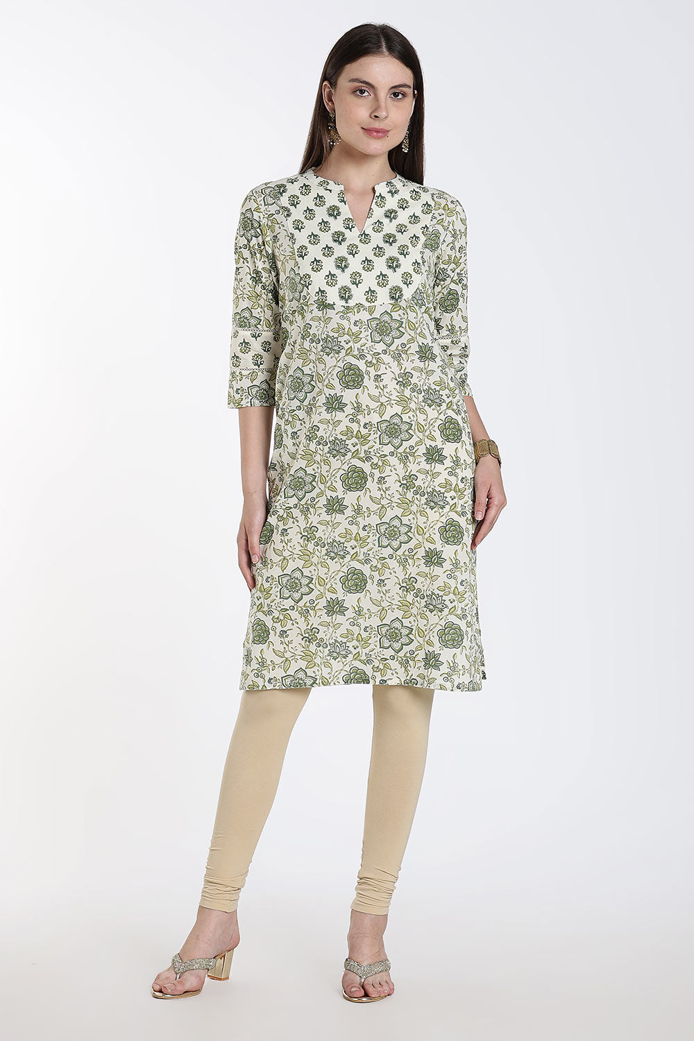 Mythri Women’s Cotton Embroidered Kurti – Straight Fit Ethnic Kurta with V Notch Neck & Lace Detail | Casual Wear, Office Wear & Daily Wear Kurti for Women - K118