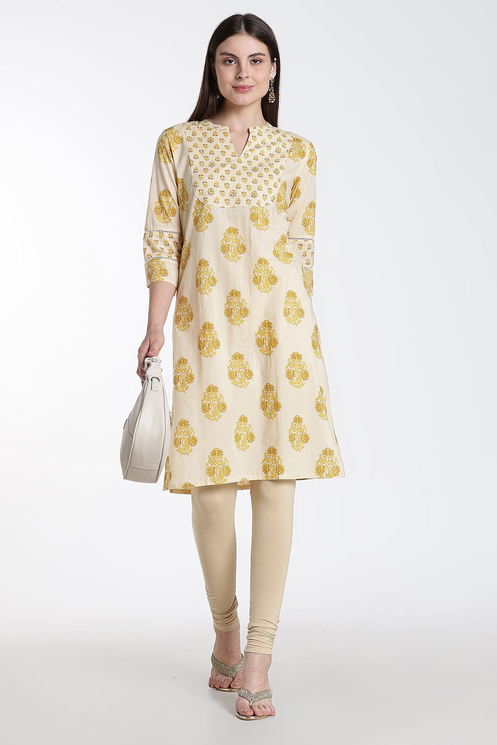 Mythri Women’s Cotton Embroidered Kurti – Straight Fit Ethnic Kurta with V Notch Neck & Lace Detail | Casual Wear, Office Wear & Daily Wear Kurti for Women - K118