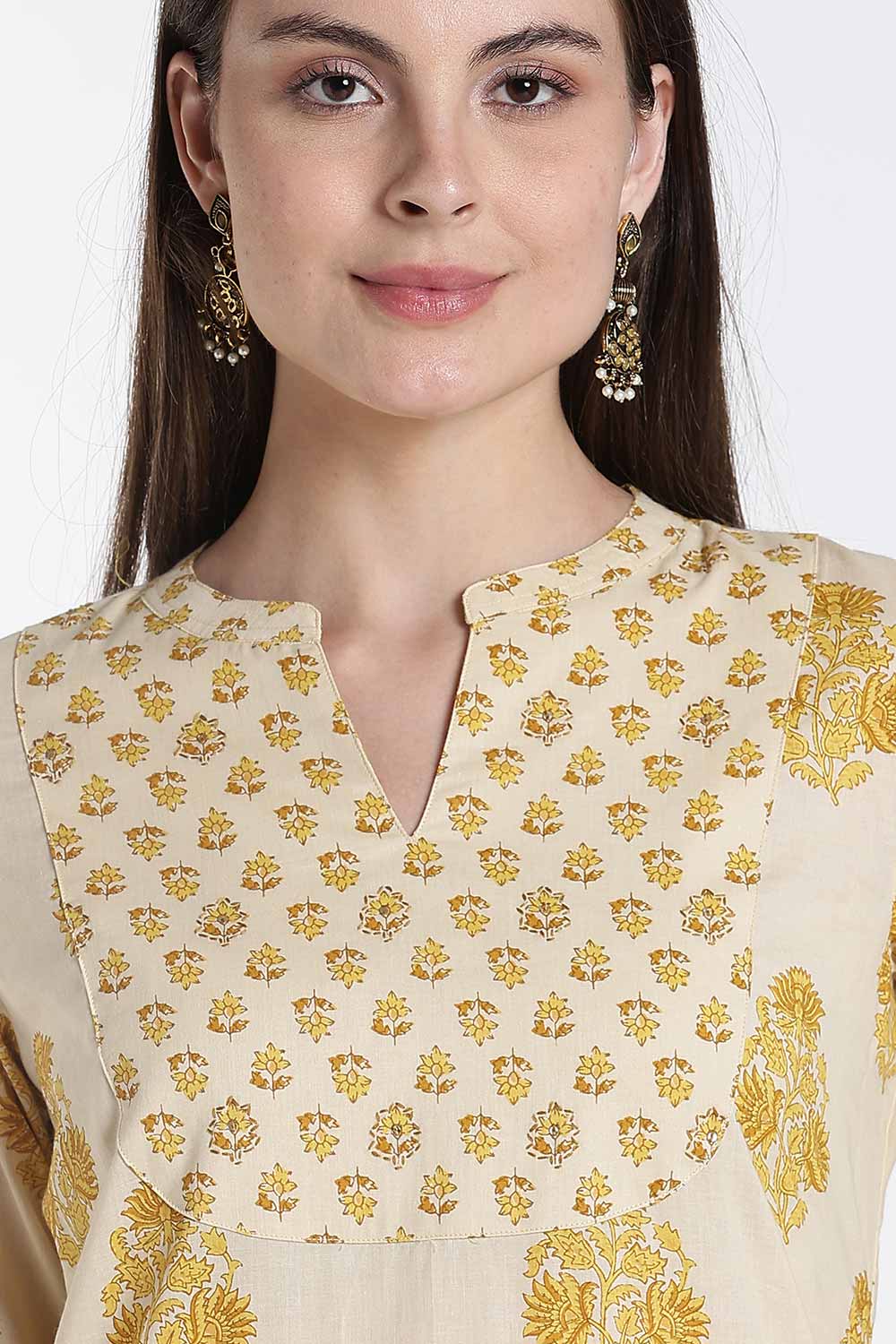 Mythri Women’s Cotton Embroidered Kurti – Straight Fit Ethnic Kurta with V Notch Neck & Lace Detail | Casual Wear, Office Wear & Daily Wear Kurti for Women - K118