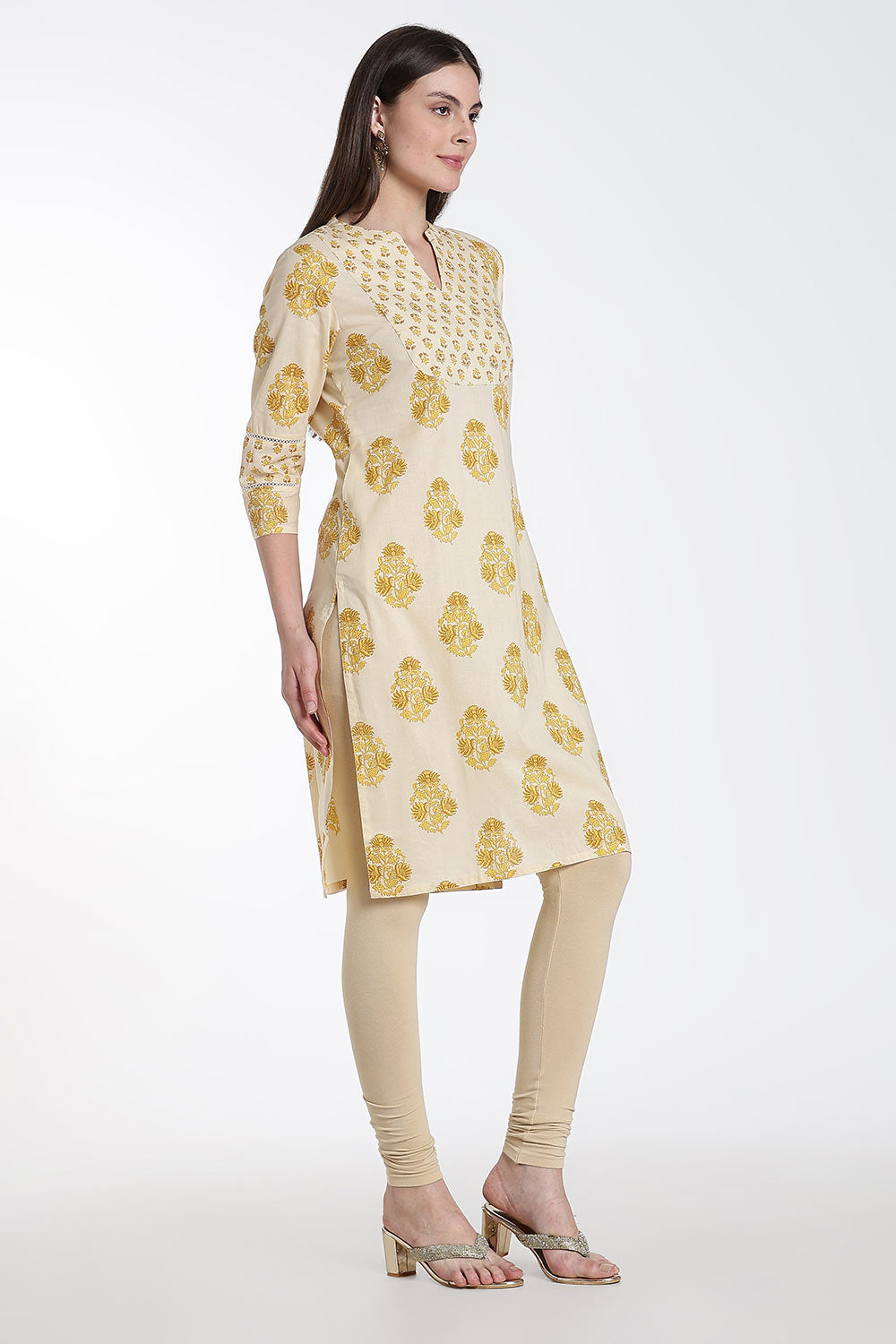 Mythri Women’s Cotton Embroidered Kurti – Straight Fit Ethnic Kurta with V Notch Neck & Lace Detail | Casual Wear, Office Wear & Daily Wear Kurti for Women - K118
