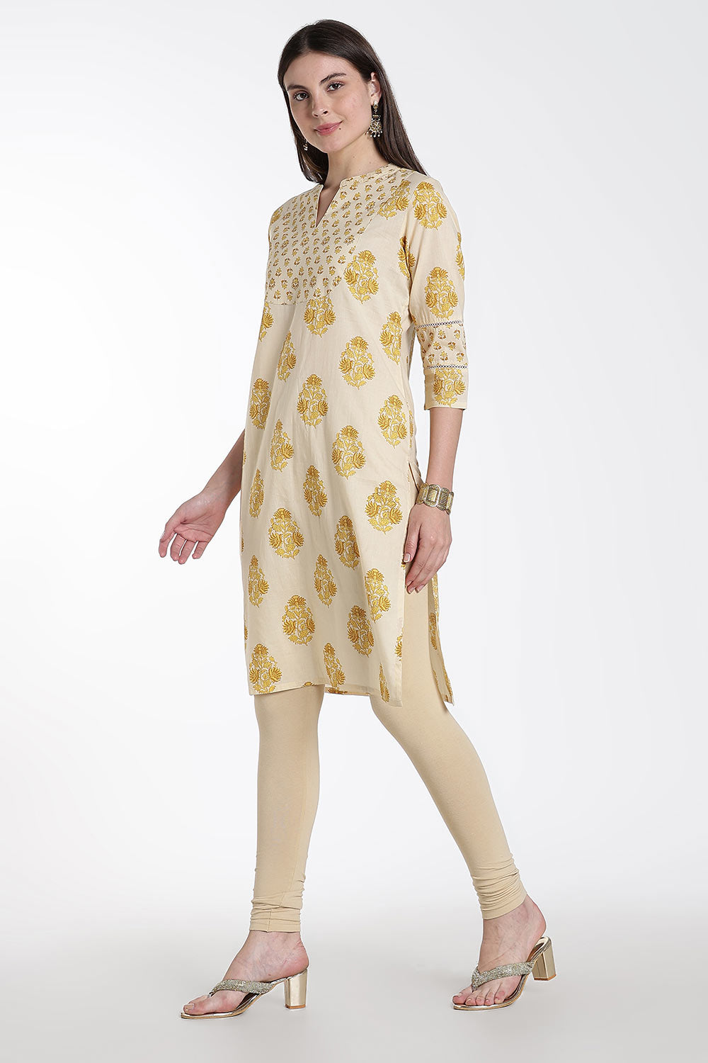 Mythri Women’s Cotton Embroidered Kurti – Straight Fit Ethnic Kurta with V Notch Neck & Lace Detail | Casual Wear, Office Wear & Daily Wear Kurti for Women - K118