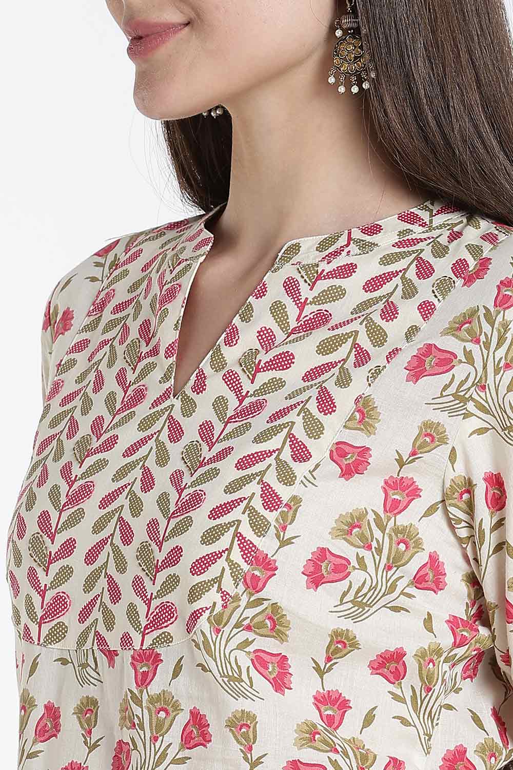 Mythri Women’s Cotton Embroidered Kurti – Straight Fit Ethnic Kurta with V Notch Neck & Lace Detail | Casual Wear, Office Wear & Daily Wear Kurti for Women - K118
