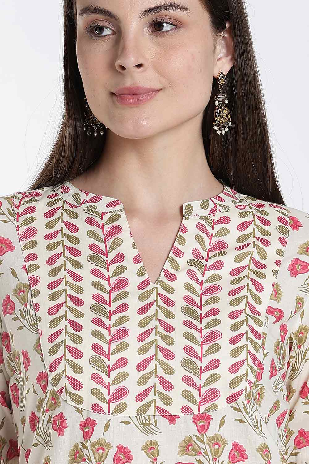Mythri Women’s Cotton Embroidered Kurti – Straight Fit Ethnic Kurta with V Notch Neck & Lace Detail | Casual Wear, Office Wear & Daily Wear Kurti for Women - K118