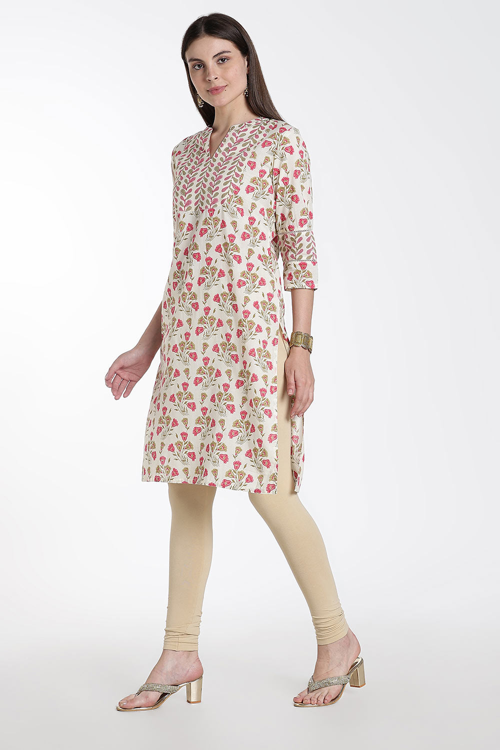 Mythri Women’s Cotton Embroidered Kurti – Straight Fit Ethnic Kurta with V Notch Neck & Lace Detail | Casual Wear, Office Wear & Daily Wear Kurti for Women - K118