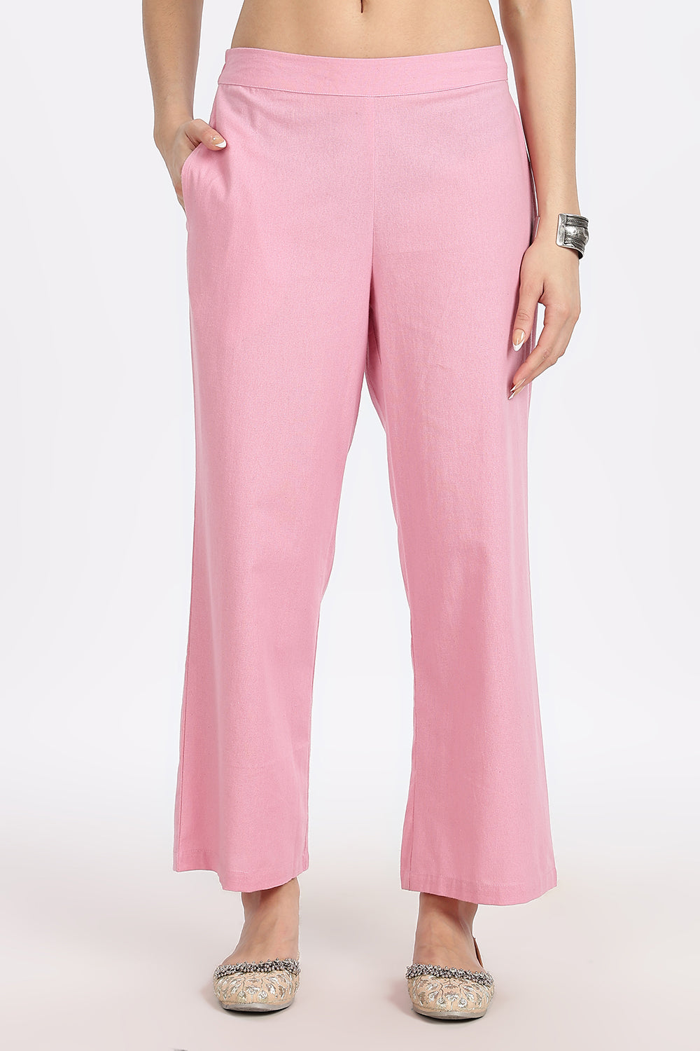 Mythri Women’s Cotton Embroidered Kurti with Asymmetric Hemline, Floral Thread Work & 3/4th Sleeves | Daily Wear Ethnic Kurta - KP25