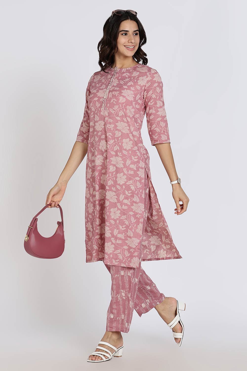 Mythri Elegant Cotton Kurthi Set for Women – Straight Cut Kurta with Embroidery & Pants | Daily Wear Ethnic Kurta Set - Purple - K803