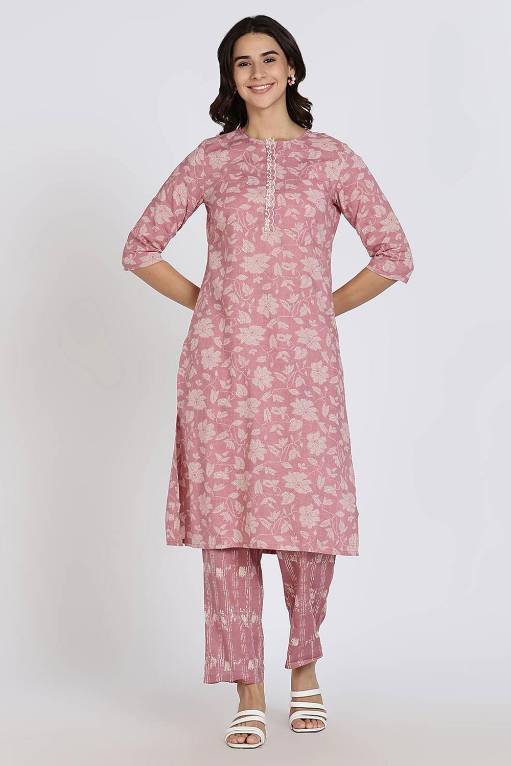 Mythri Elegant Cotton Kurthi Set for Women – Straight Cut Kurta with Embroidery & Pants | Daily Wear Ethnic Kurta Set - Purple - K803