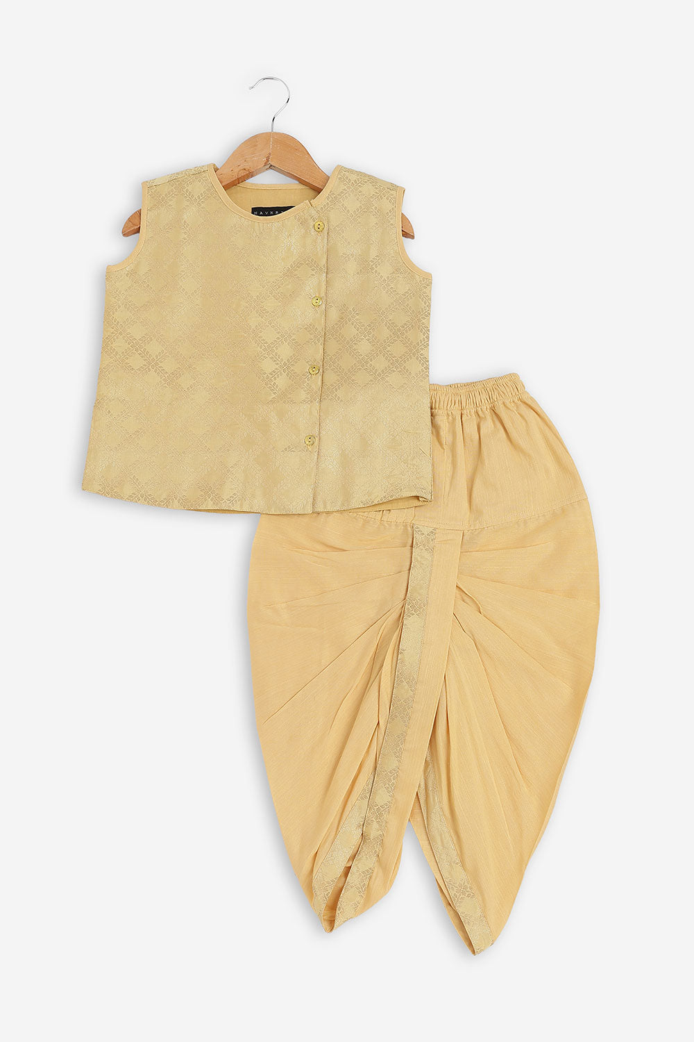 Navkrish Boys Kurta Set – Sleeveless Cotton Slub Kurta with Stitched Dhoti | Traditional Ethnic Wear for Boys - KS21