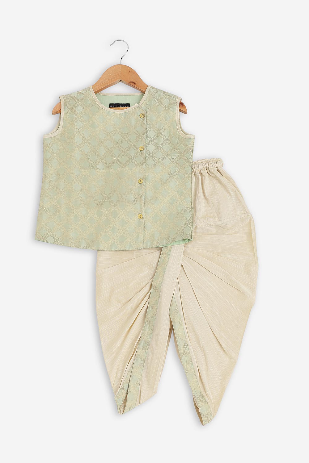 Navkrish Boys Kurta Set – Sleeveless Cotton Slub Kurta with Stitched Dhoti | Traditional Ethnic Wear for Boys - KS21