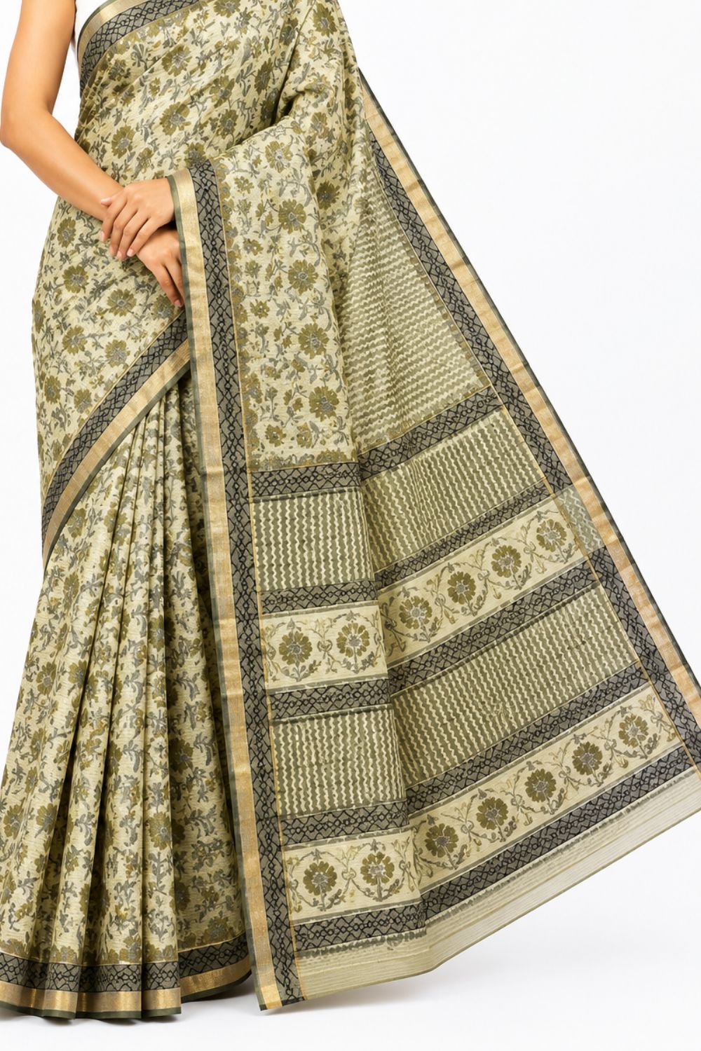 Naidu Hall Women's Black Kotta Print Cotton Blend Saree with Blouse | Lightweight Ethnic Wear Saree - WS10